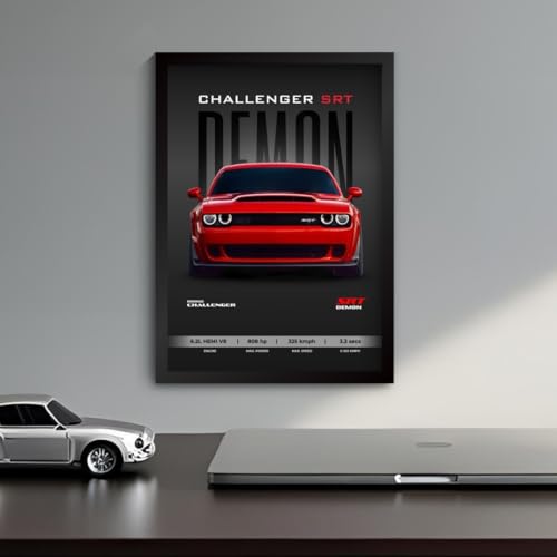 Image of Dodge Challenger Poster | Framed Dodge Challenger SRT Demon A4 Sized (31 x 23 cm) | Posters for Wall, Gift for Boys, Demon Car Frames | Demon Car Poster for Wall, Bedroom, Hostel, Study Room (F 172)