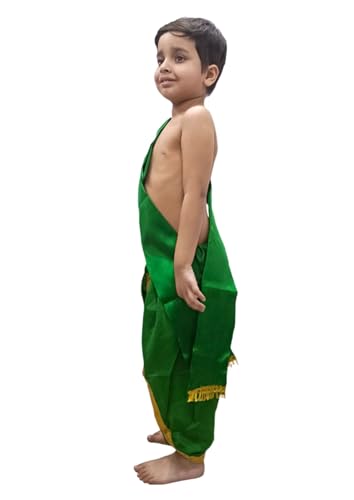 Image of BookMyCostume Indian Traditional Costume for Kids | Ramayana Dress for Boys | Green Dhoti with Patka Dussehra | Mythology Fancy Costume for School Annual Day Performance | 10-12 Years