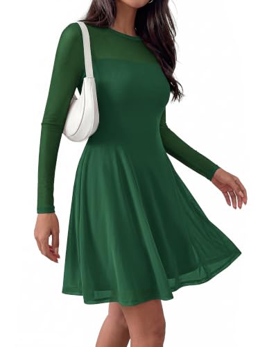 BTFBM Women’s Lightweight Lined Sheer Mesh Long Sleeve A-Line Stretch Mini Dress (8 Colors, Sizes Small-XX-Large) - image 7