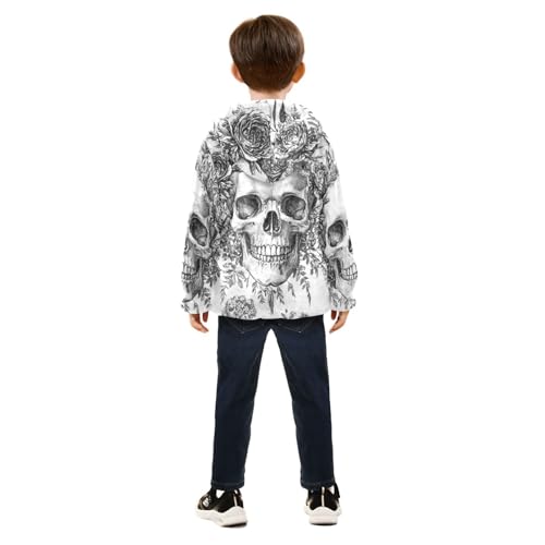 Skull Surrounded with Flowers Girls Fleece Jacket Girls Fall Jacket Girls Zip Up Hoodie Girls Sherpa Jacket 2-10T4