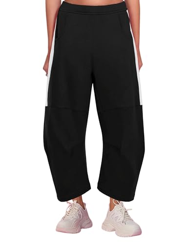 UANEO Women's Barrel Leg Pant Wide Leg Elastic Waisted Track Pants Trousers Casual Palazzo Striped Sweatpants with Pockets
