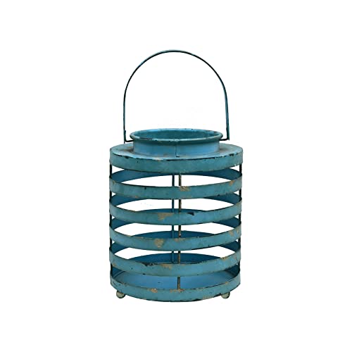 Vintage Metall Kerzenlaterne Kerzenlaterne Dekorative Kerzenlampe Laterne Rustikale hängende Kerzenlaternen Dekorative Indoor (Blau) Cover