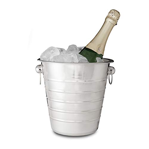 Relaxdays Enfriador Botellas Vino, Cubitera con Asa, Champanera, Refrigerador, Acero Inoxidable, Ø 21,5 cm, Plástico, 1 Ud