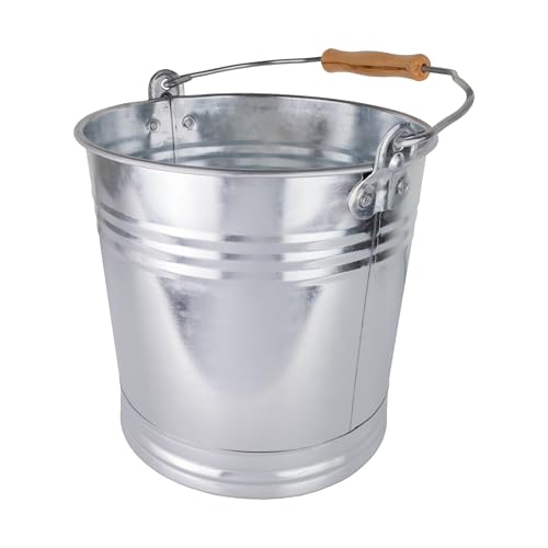 Secchio in zinco da 5 litri con manico in legno, secchio in metallo robusto con manico, versatile in metallo per giardino, secchio decorativo, casa e costruzione, diverse misure disponibili