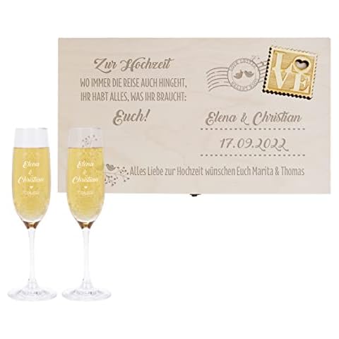 Leonardo 2 Sektgläser zur Hochzeit mit Gravur in Loveletter Holz-Geschenkbox Cover