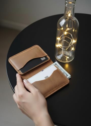 Image of Genuine Leather Card Holder Wallet for Men & Women | Slim Pocket Size Card Holder with Cash Slot | Debit Credit Visiting Card Organizer for Daily Use (Style 10)