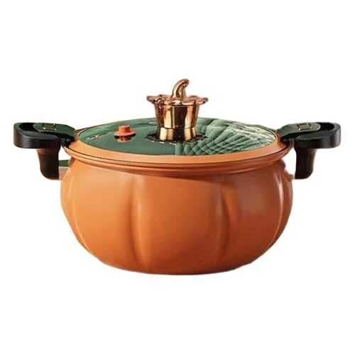 Horno holandés con forma de calabaza de 8 L (2.1 galones), olla de micropresión de hierro fundido naranja para estufa, revestimiento de cerámica antiadherente, guisado/freír saludable (naranja)