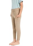 Havideto Reitleggings Mädchen mit Silikon Vollbesatz, Elastische Reithose Kinder Mädchen mit Gürtelschlaufen Seitliche Tasche Khaki S