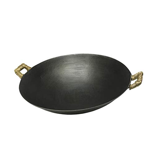 QUSYZD Wok de Hierro Fundido, sartén Tradicional martillada a Mano, con Tapa y 2 ollas, Olla de Fuego Abierto, Herramientas de Cocina -43 cm,
