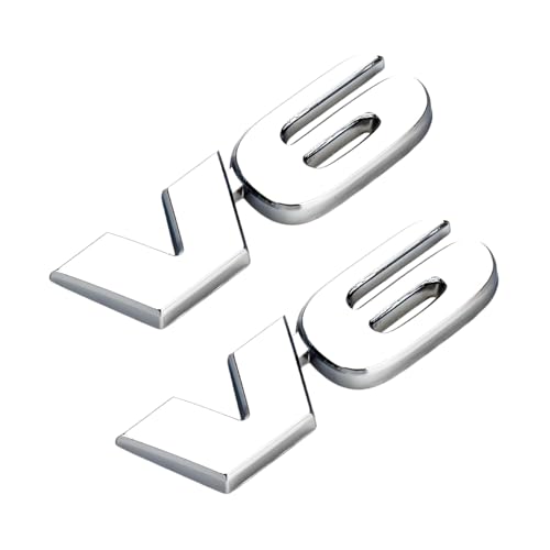 Image of 2 PCS V6 Metal Emblem, 3D V6 Nameplate Logo Badge Sticker Car Bumper Decal, Self-Adhesive Metal Emblem Sticker Exterior Decor for Vehicle Trunk Tailgate Side Fender (Silver)