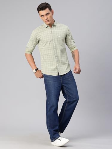 Image of Majestic Man Comfort Slim Fit Spread Collar Small Checked Cotton Casual Shirt