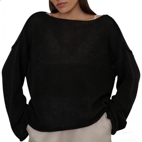 Image of Sweters for Women, Womens Sweater, O-Neck Solid Color See Through Pullover Jumper Shirt Beach