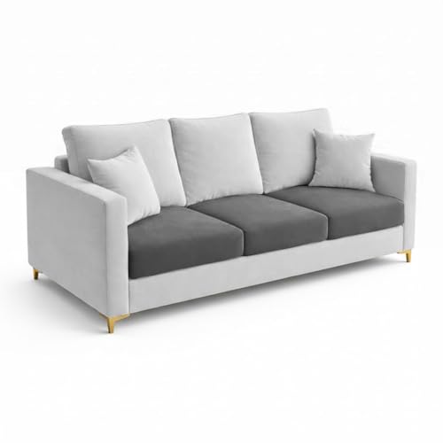 Image of Hayes Dual Tone Rich Velvet Suede 3+1+1 Seater Sofa Set | Golden Aesthetic Legs | Soft Touch Comfort Seating | 5 Person Seating | Modern Living Room Set (Dark Gray & Light Gray)