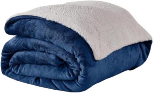 casa pura Coperta da 150 x 200 cm, morbida e soffice come decorazione per camera da letto, in flanella, Sherpa, spessore 2 cm, per camera da letto, balcone, campeggio, blu scuro Glory