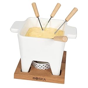 Boska Tapas Fondue Bianco L/Voor kaasfondue & sauzen/Kleine fondueset/Met onderstel en waxinelichtje/Magnetron- & vaatwasserbestendig / 600 ml