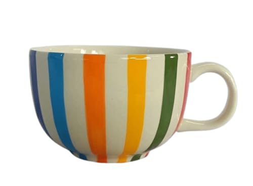 B2SEE Grande tasse à café en céramique, 500 ml, multicolore, bombée, peinte à la main (rayures multicolores verticales)