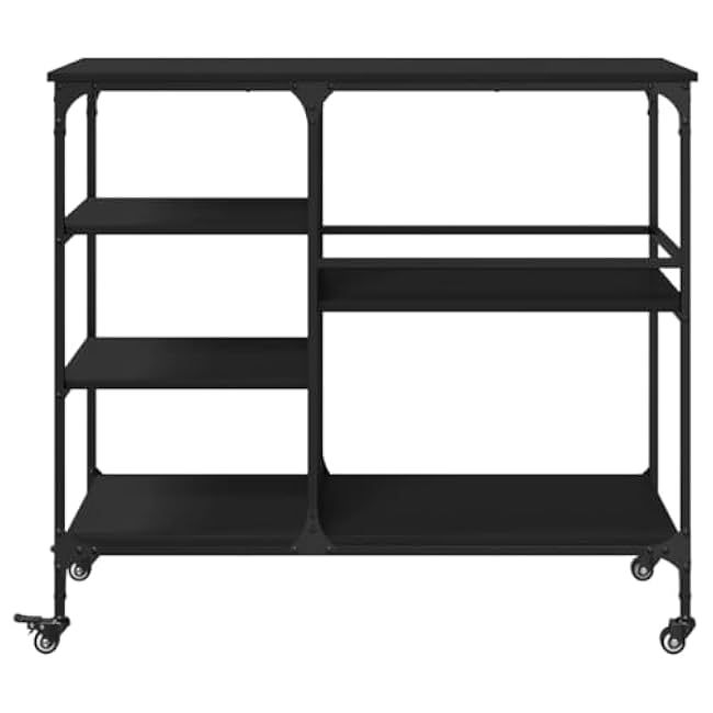 Kitchen Trolley with Ample Storage, Engineered Wood and Steel Construction, Black, 39.4 x 17.7 x 35.2-0vD6G5W1