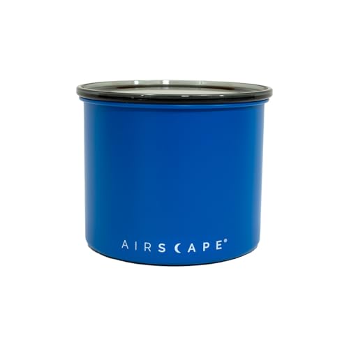 Planetary Design Airscape Stainless Steel Coffee Canister | Food Storage Container | US Patented Airtight Lid | Push Out Excess Air Preserve Food Freshness (Small, Matte Blue)