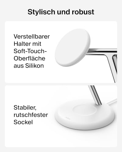 Belkin UltraCharge 3-in1 Induktive-Ladestation mit Qi2, 25W – Weiß – Ansicht 3