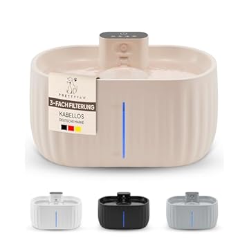 Pretty Paw - Fontana per gatti con sensore di movimento, fontana per gatti [senza cavo] con batteria di 45 giorni, fontana d'acqua per gatti con filtro e serbatoio d'acqua da 3 litri, fontana per