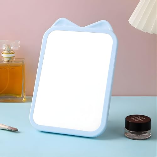 Image of Countertop Rectangle Cosmetic Mirror with Stand Bathroom Shaving Make Up Mirrors,Portable Folding Travel Mirror for Travel Camping Home (Blue - 1Pcs)