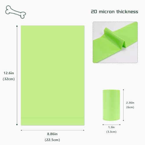 Image of Loveishere 100% Compostable & Biodegradable Poop Bags (Green), Certified by ASTM D6400 and EN 13432, 20 Micron Thick, Guaranteed Leak Proof (360 Bags, 24 Rolls)