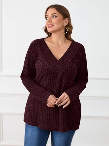 Image of BELAROI Womens Plus Size Sweaters V Neck Fall Tunic Top Pullover Shirts