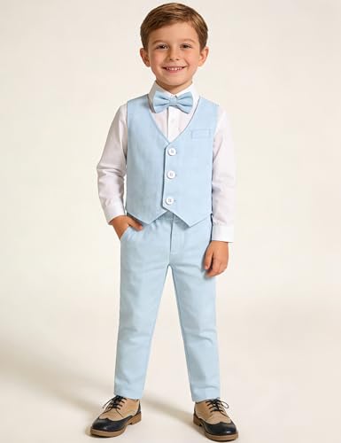 Image of A&J DESIGN Toddler Light Blue Suit for Boys Easter Wedding Gentleman Formal Ring Bearer Outfit Dress Clothes Set Tuxedo Light Blue 3-4T