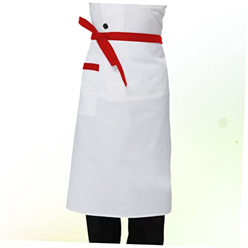 VINTORKY Unisex Short Chef Apron with Pocket White Red Rim Half Kitchen Apron for Waiters and Waitresses for Restaurants Cafes and Catering Events