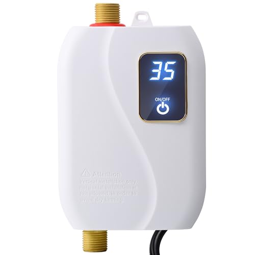 Tankless Water Heater Electric, 3000W 110V Under Sink Instant Hot Water Heater, Mini RV On Demand Water Heater for Kitchen Bathroom, white