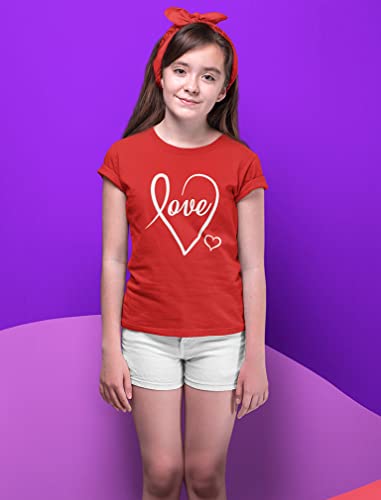 Tstars Cursive Love Girls Valentines Day Shirt Heart Graphic Valentine Youth Kids Girl Fitted T-Shirt3