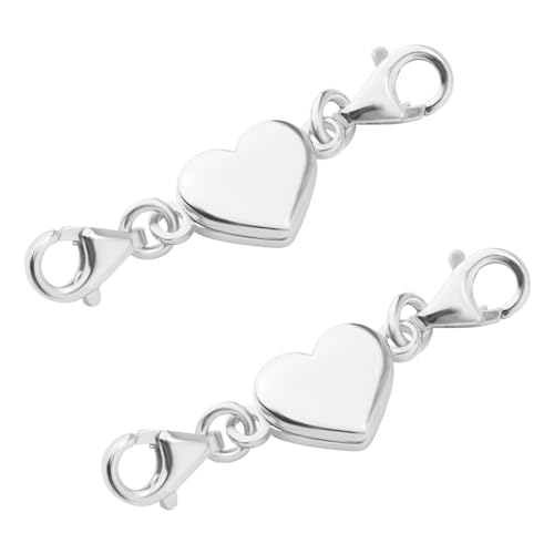 2pcs Heart Shaped Magnetic Clasps, Silver Double Jewelry Lobster Clasp Alloy Necklace Closures Bracelet Chain Extender for Jewelry Making DIY Accessories