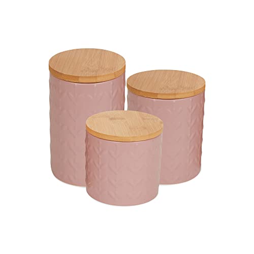 DII Colección de accesorios de cocina, juego de recipientes de cerámica mate texturizados, malva pálida, vid, 3 piezas
