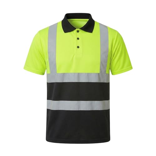 HYCOPROT Polo de Sécurité Haute Visibilité Chemises de Sécurité Manches Courtes Réfléchissant Respirant T-Shirt de Travail Léger Polos en ISO 20471 Classe 2