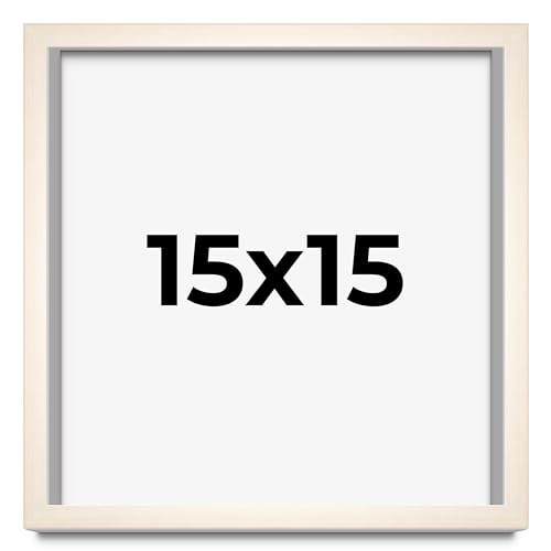 15x15 Shadow Box White Washed Solid Wood Square Picture Frame with UV Acrylic Plexiglass, Backing & Hardware Included