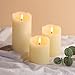 Eywamage Ivory Flameless Pillar Candles with Remote, Flickering Realistic LED Battery Wax Candles Set of 3, Φ 3