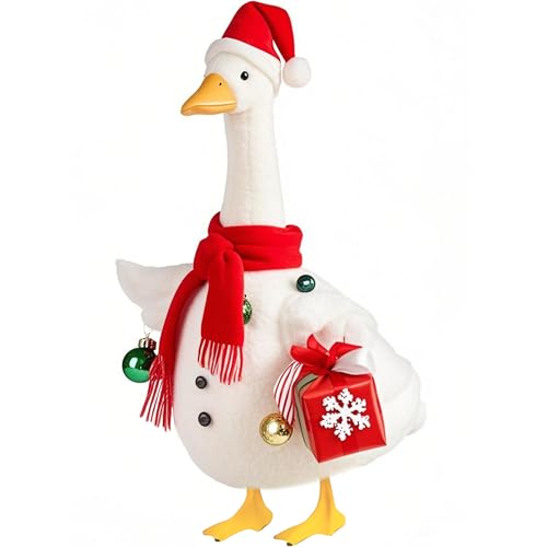 Lodaxu Christmas Snowman Porch Goose Outfits for Large 23 High Cement or Plastic Goose Statue Yard Goose Cloths with Christmas Hat and Snowflake Gift Box Decor for Outdoor Lawn Gaden Patio