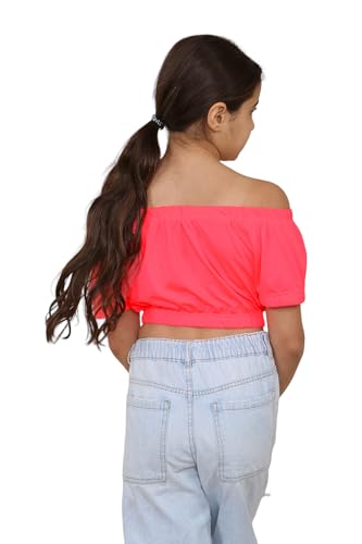 Loxdonz Girls Short Sleeve Crop Top Kids Off Shoulder Top T-Shirt Tee Tops3