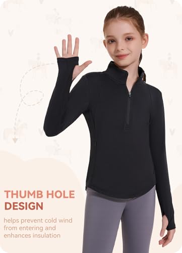 Girls Fleece Long Sleeve Shirts Half Zip Water Resistant Fall Jacket Athletic Horse Riding Sweatshirts w Pockets4