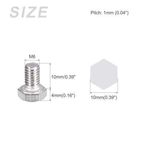 Image of METALLIXITY Hex Bolts (M6-1x10mm) 50Pcs, 304 Stainless Steel Coarse Fully Threaded Hex Head Screw Bolt Machine Screws - for Furniture Repair, Silver