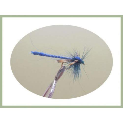 12 Pack of Royal Blue Dragon Fly Damsel Trout fishing Flies, Size 10