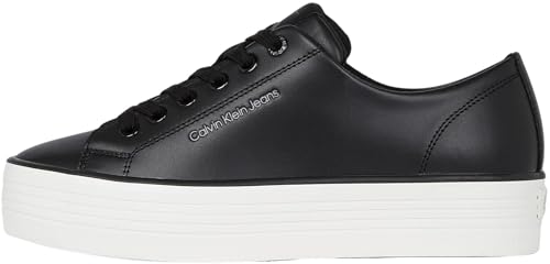 Calvin Klein Women’s Bold Leather Low Top Vulcanised Trainers, Black (Black/Bright White), 6