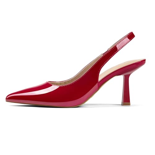 Image of Elisabet Tang Women's Kitten Heel Slingback Low Pumps 3 Inches Stiletto Pointed Closed Toe Elegant Dressy Bridal Wedding Party Shoes
