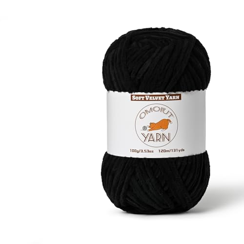Image of Fluffy Velvet Yarn for Crocheting, Chunky Chenille Baby Blanket Yarn for Crocheting, Soft Fuzzy Puzzle Yarn for Knitting, 100g /3.53oz Bulky Thick Amigurumi Crochet Yarn（Black）