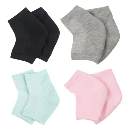 Beatifufu Anti-Slip Heel Socks 4 Pairs Moisturizing Gel Socks for Dry Cracked Feet Toeless Flexible Cotton Blend