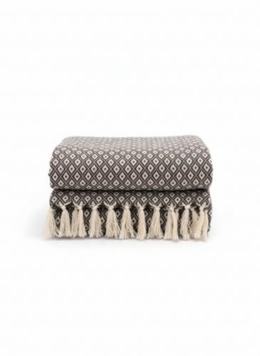 Image of HAKAM Black & White Diamond Cotton Throw Blanket | Handwoven Geometric Pattern Sofa & Bed Throw with Tassels | Soft Decorative Blanket for Living Room & Bedroom | 125X150 cm | Pack of 1