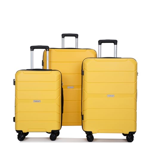 Hardshell Suitcase Spinner Wheels Pp Luggage Sets Lightweight Durable Suitcase With Tsa Lock,3-Piece Set (20/24/28),Yellow