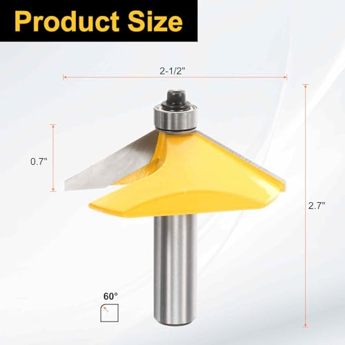 Image of HARFINGTON 60 Degree Chamfer Router Bit 1 /2 Inch Shank 0.7 inch Cutting Length Carbide Tip with Bearing for Woodworking Milling Cutter Tool, Yellow