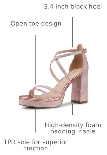 Image of CELLENZ Women Strappy Platform Heels: 3.4 Inch Chunky Heeled Sandals, Comfortable Sexy Block High Heels, for Prom Party Bridal Wedding Black White Silver Nude Dressy Shoes