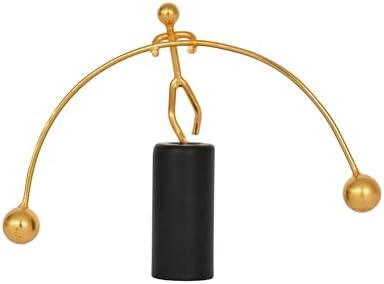 DecorTwist Newton's Balancing Man Perpetual Motion Desk Gadget, Stress Relief Toy for Adults, Gyroscope Pendulum Newtons Cradle Decor for Office Home Desk, Gold Metal Gift for Men (4.5 Inch)